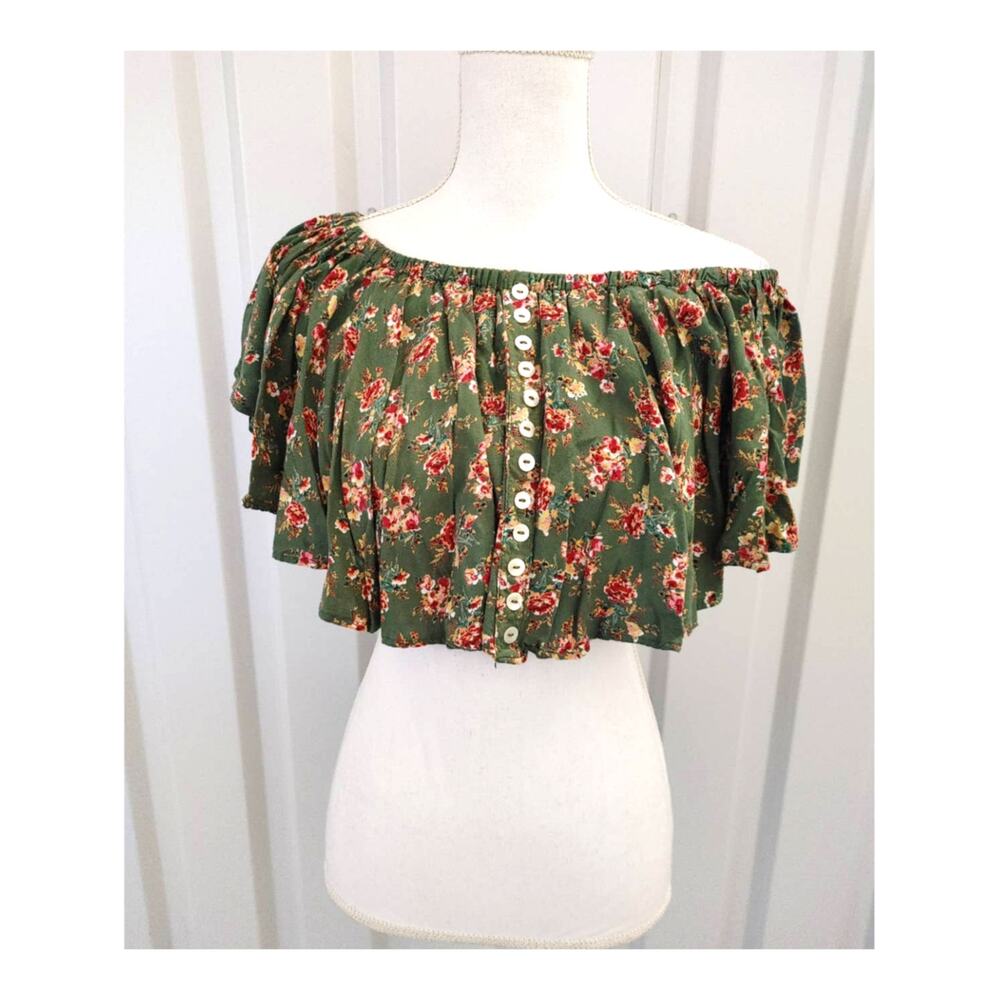 Gypsy Love Crop Top Off Shoulder Top Floral Boho XL
